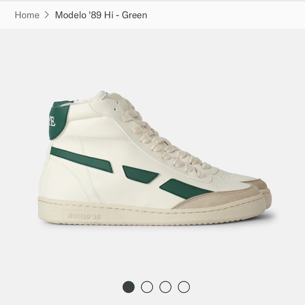 Classic ‘89 high tops, white and green. Vegan. 7